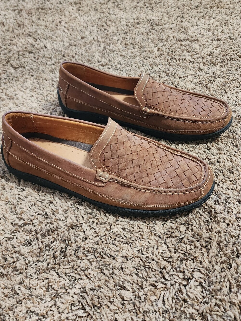 Johnston & Murphy Brown Woven Leather Loafers Slip On Moccasins 9 Business Work